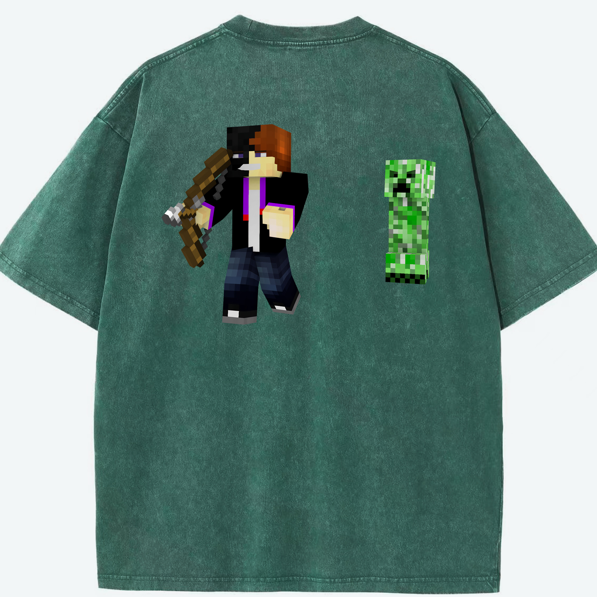 （画像用） マインクラフト ブロックの世界 Minecraft MC Block world 綿100% ヴィンテージ風 半袖Tシャツ（背面プリント）
